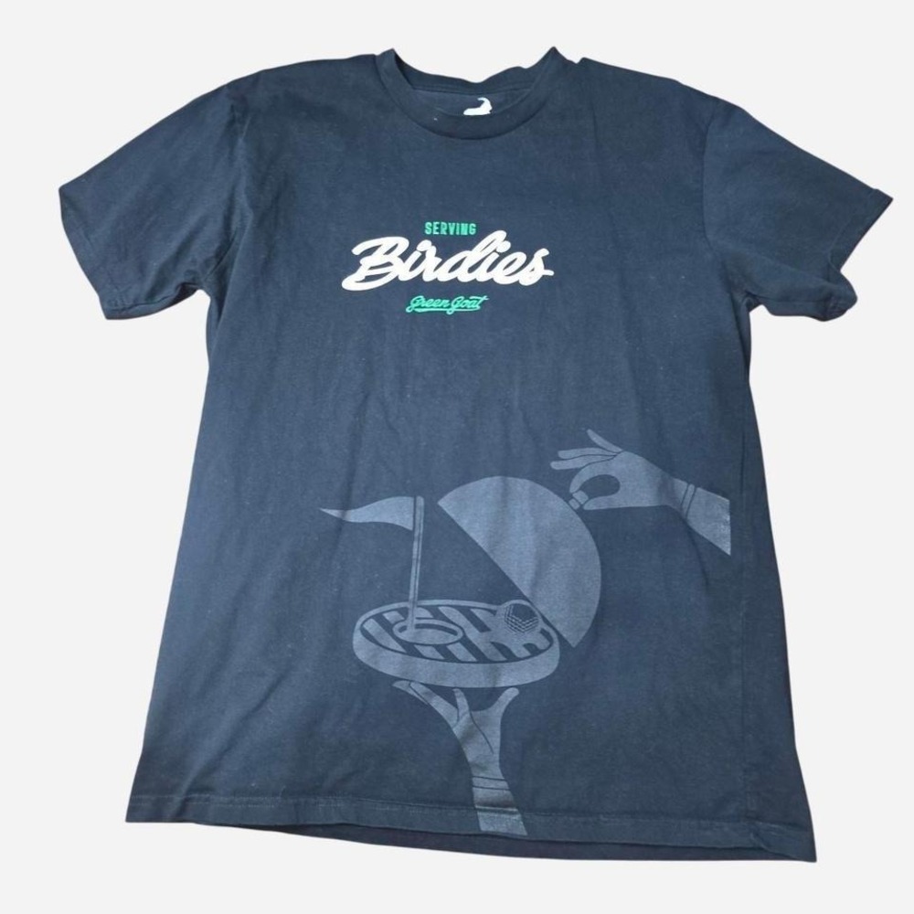 Green Goat Serving Birdies Golf Graphic T-Shirt Mens Large Black Cotton Tee
